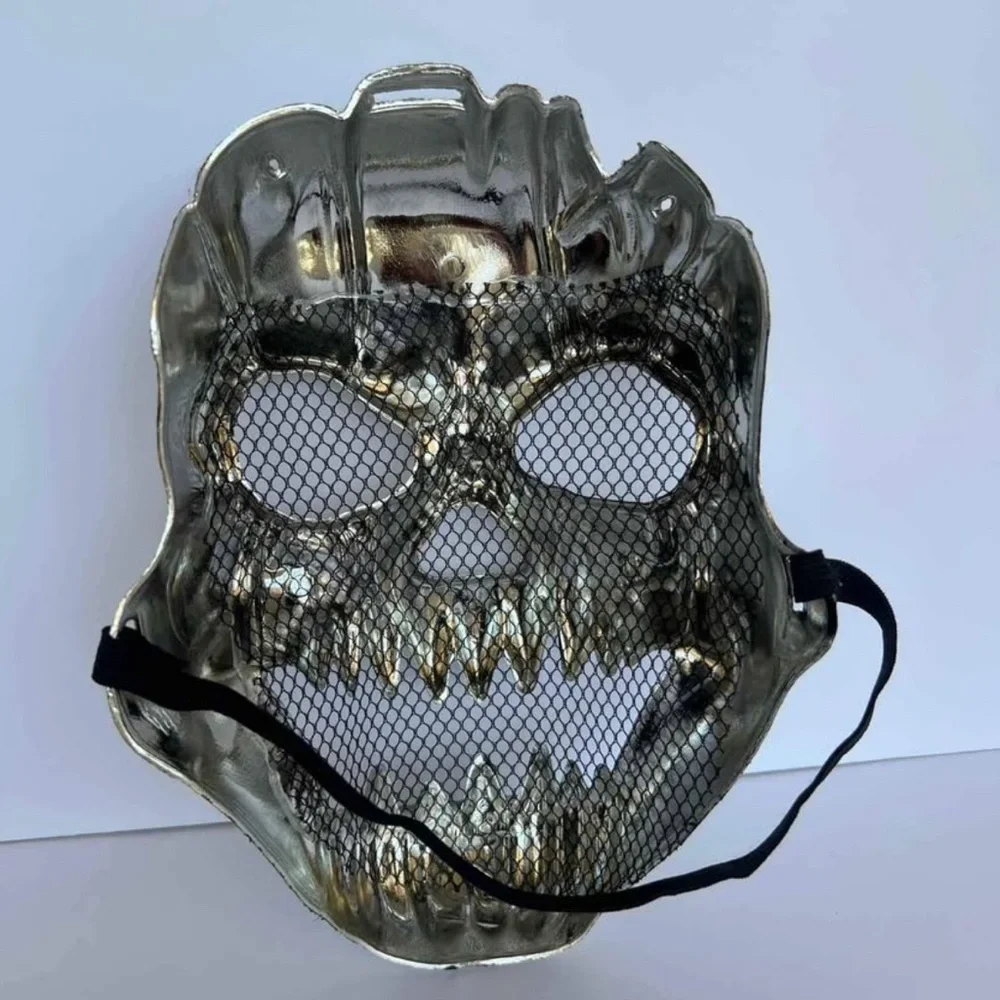 Silver Demon Skull Skeleton Plastic Halloween Mask Full Face